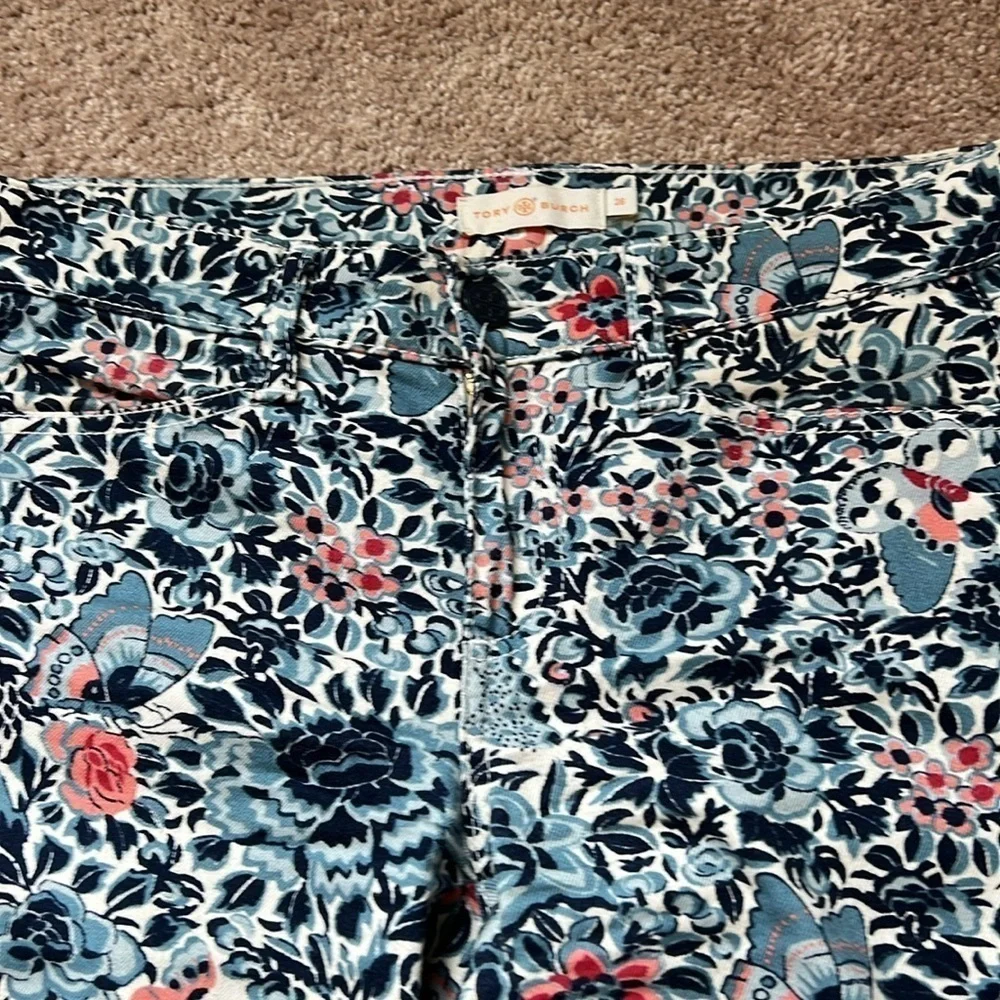 Tory Burch Emmy Ankle Skinny Jeans Blue Lake Kyoto Floral Print
